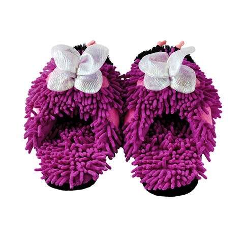 Kids Fuzzy Friends Slippers - Purple Butterfly - new