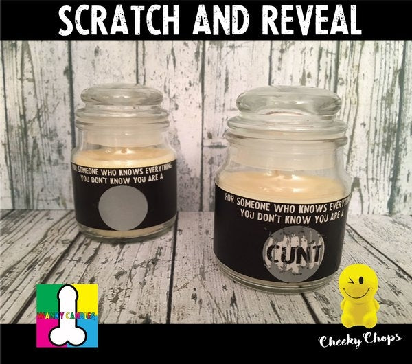 Rude Novelty Wanky Candles - Scratch and Reveal (Know you are a c*nt) - new