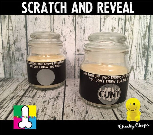 Rude Novelty Wanky Candles - Scratch and Reveal (Know you are a c*nt) - new